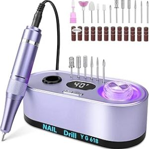 Professionnelle 40000 RPM, Urbuti 12 en 1 Lime à Ongle Electrique avec Écran LCD & Support, Vitesse Réglable, Silencieuse, Ponceuse Manucure Portable pour Salon/Maison-Violet