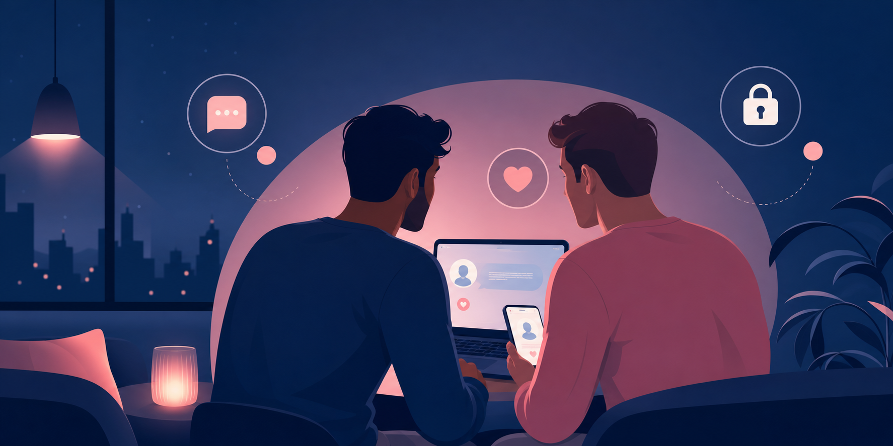 Illustration éditoriale sur la rencontre gay et bi en ligne