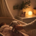 Chambre de bébé apaisante avec veilleuse et doudou le soir