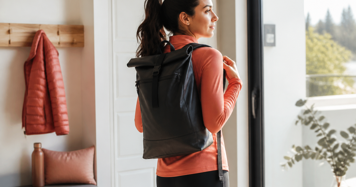Femme active portant un sac à dos urbain pratique et stylé