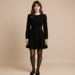Femme portant un collant gainant noir avec une robe