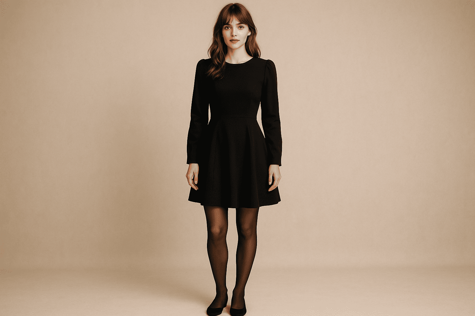 Femme portant un collant gainant noir avec une robe
